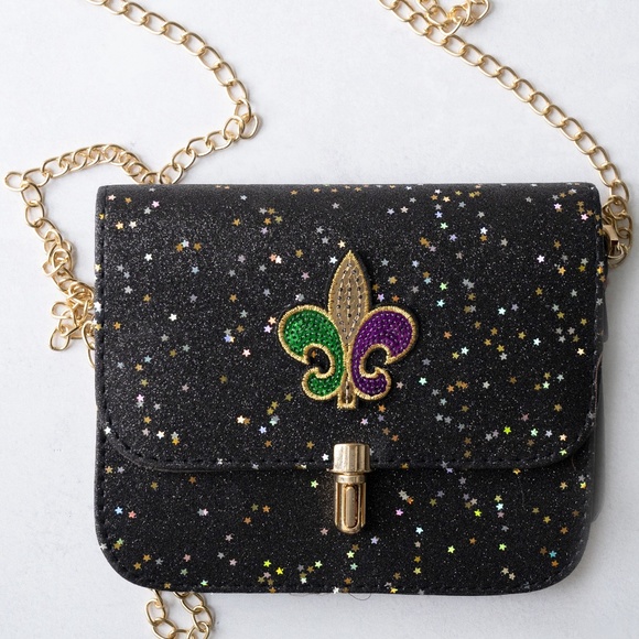 Mardi Gras Glitter crossbody purse. Black. - Picture 2 of 3